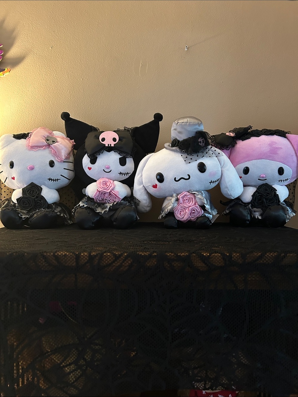 Sanrio Plush Halloween Doll Set in White, Black & Pink